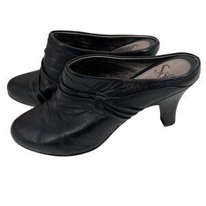 Sofft Black Leather Heeled Mules Size 9M Dressy‎ Slip On Heels Comfort